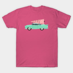 Aqua car with pink Christmas tree T-Shirt